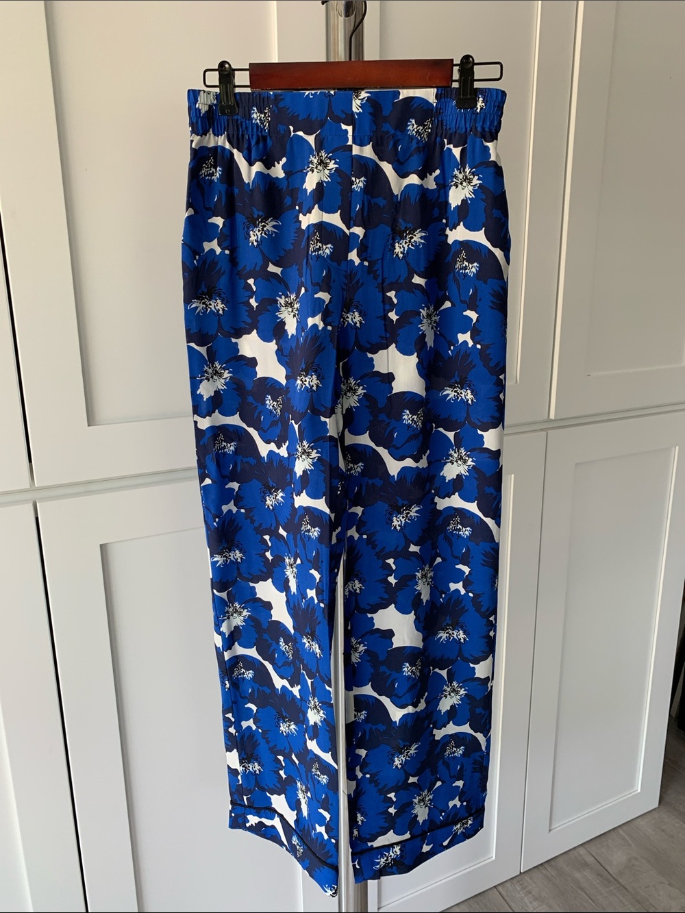 The Kooples Blue & White Floral Wide-Leg Pants, Size 1 (Size S).